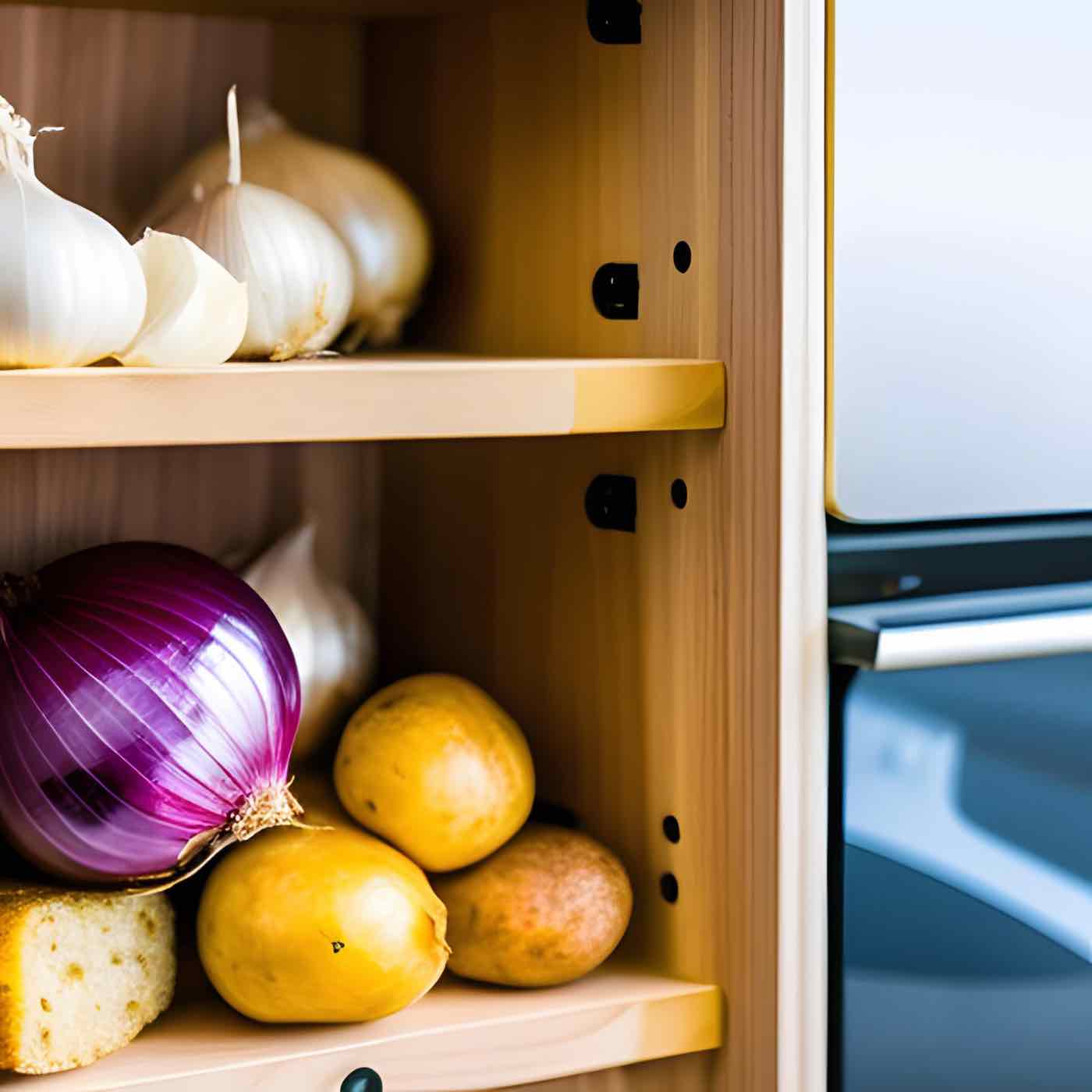 produce on shelf in pantry