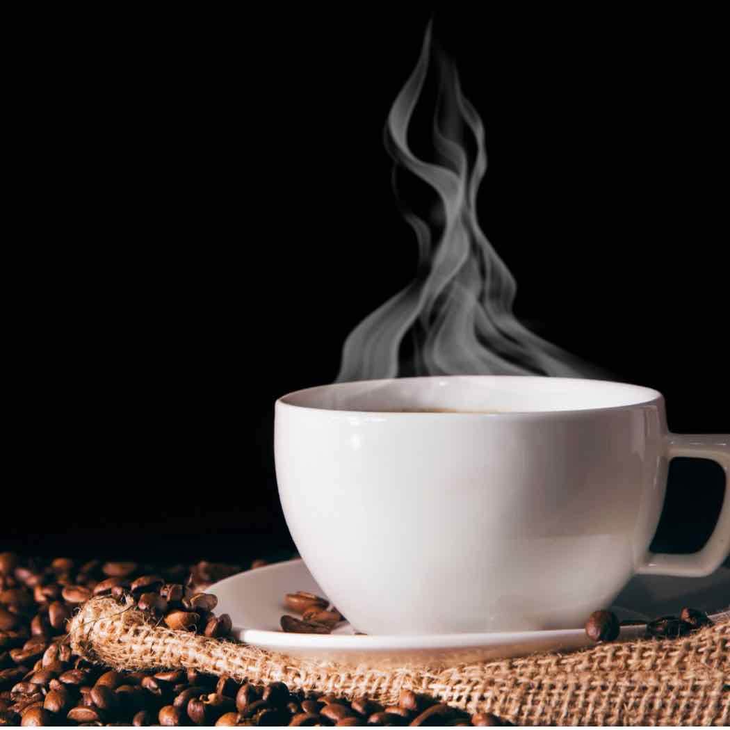 steaming cup of coffee